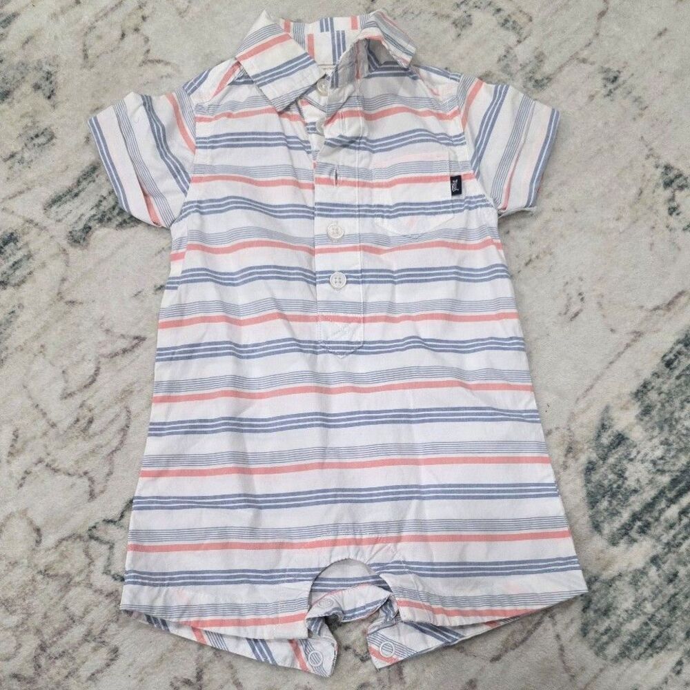 Baby B'gosh White Striped Collared Baby Romper 0-3 months